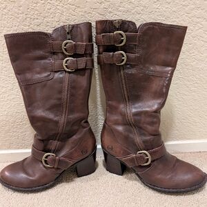 Born Brown Heeled Boots with Double Buckle